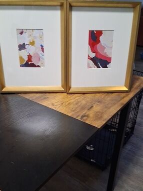 Gold Framed Abstract Wall Art Pair - Multicolor Prints